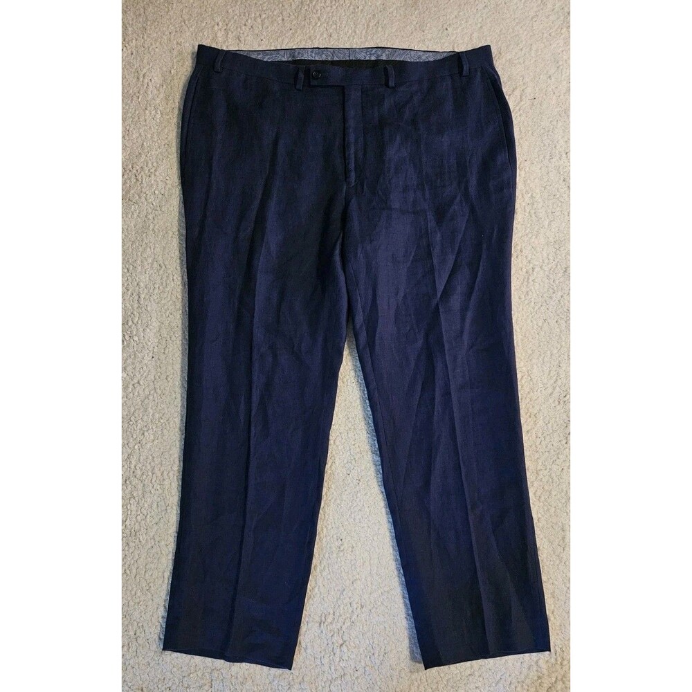 Lauren Ralph Lauren Mens 42x32 100% Linen Dress Pants Navy Blue Flat Front